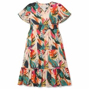 Chic Soul Maxi Dress Womens 3x Botanical Tropical Tiered Flutter Sleeve *READ